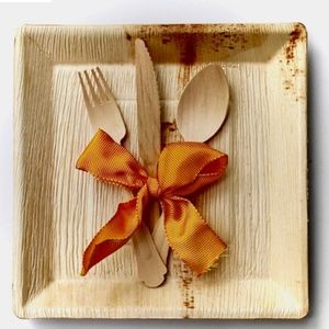 palm leaf plate 25 pic 10" Square deep and 75 pic cutlery spoon - Knife - Fork